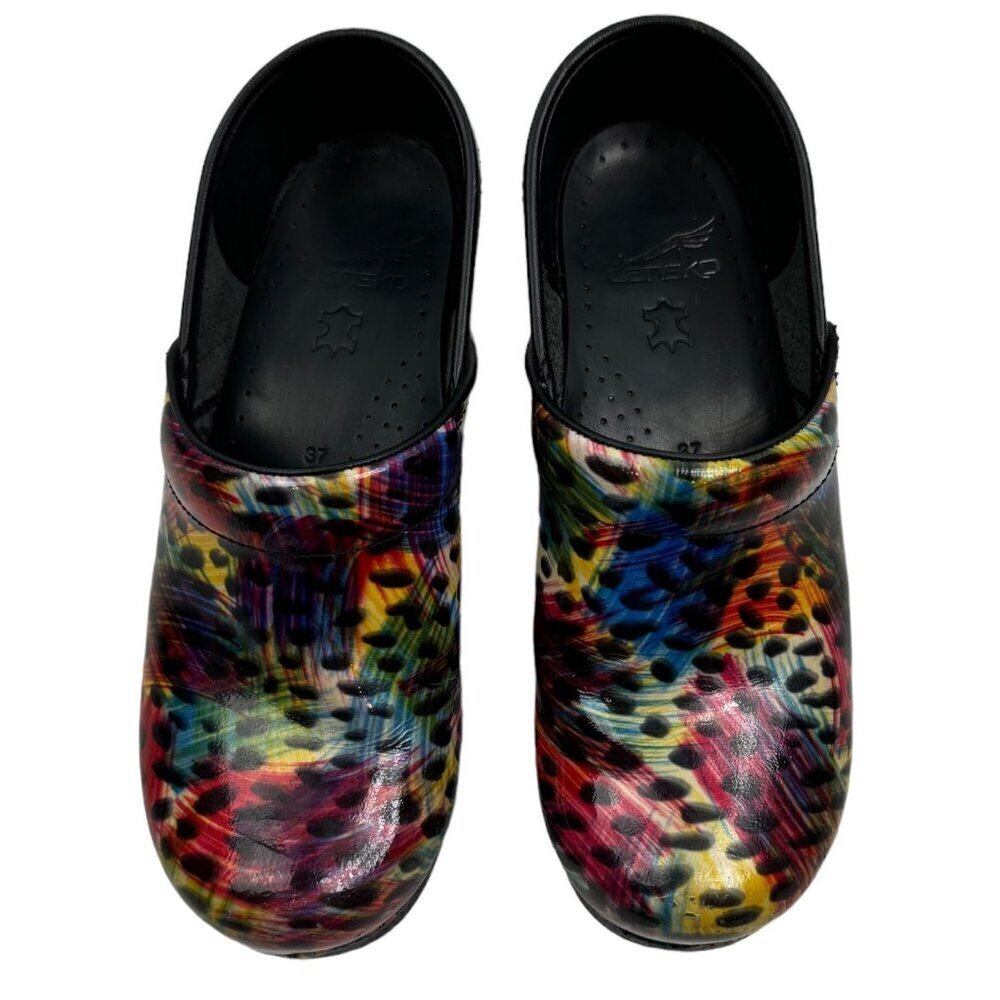 Dansko Abstract/Artsy Rainbow Animal Print Slip-On Clogs Women's SZ 37/US 6.5-7